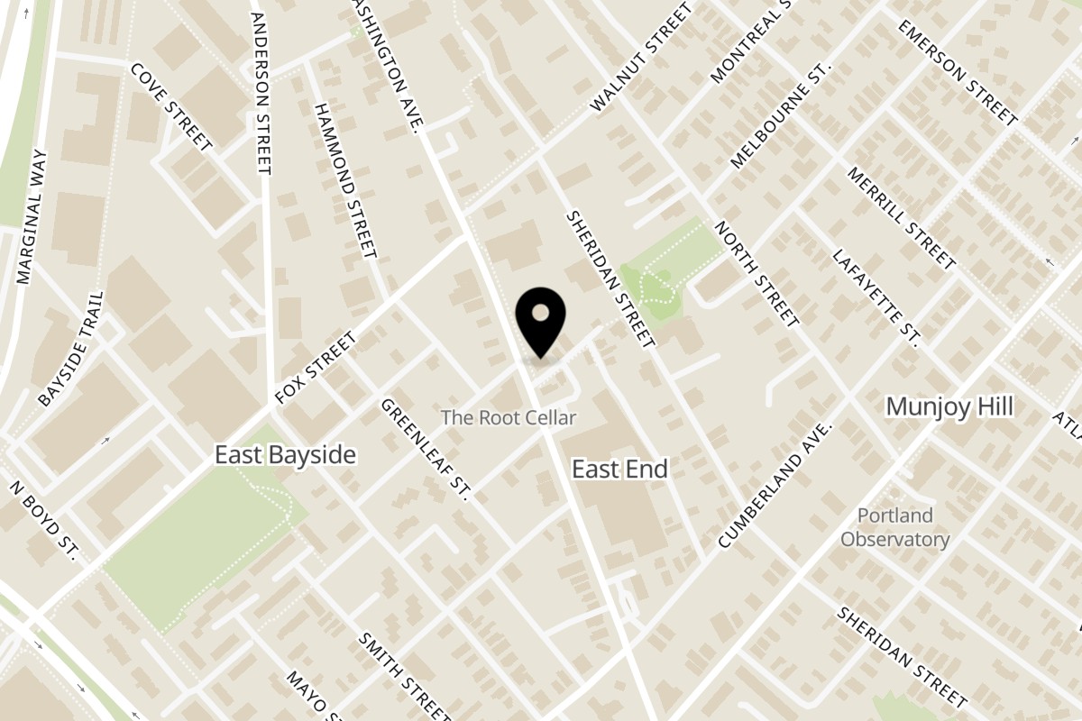 Map showing the location of Bay Bowls Portland on 93 Washington Ave in Portland