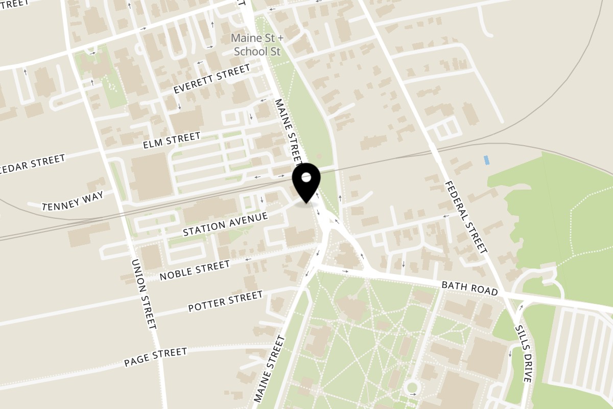 Map showing the location of Bay Bowls Brunswick on 210 Maine St in Brunswick